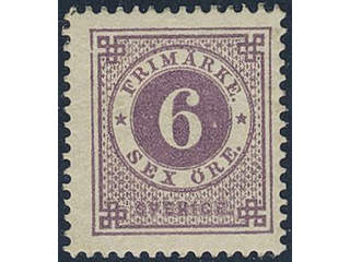 Sweden, Sverige, Sverige, Sverige. Facit 31j ★, 6 öre bluish lilac on calendered paper. …