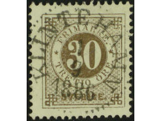 Sweden. Facit 35j used , 30 öre oliveish yellow-brown. EXCELLENT cancellation KLINTEHAMN …