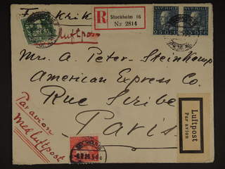 Sweden. Air mail cover Facit 143A, 176A, 183 , 5+15+2x25 öre on registered air mail …