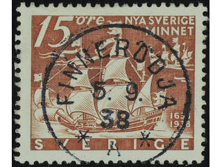 Sweden. Facit 262C used , 1938 New Sweden 15 öre brown, perf on four sides. EXCELLENT …