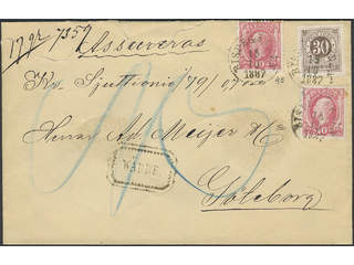 Sweden. Facit 47, 45 cover, 2×10+30 öre on insured cover sent from BISPEGÅRDEN …