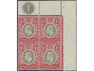British Somaliland. SG 46a ★★, 1 a on chalky paper in right corner block of four. One …