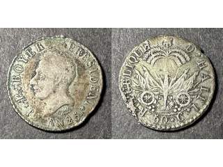 Haiti 50 centimes 1828 (An 15), VF plantsfel i kanten