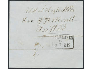 Sweden. W county. SMEDJEBACKEN 17.7.1856, rectangular postmark. Type 3 on cover sent …