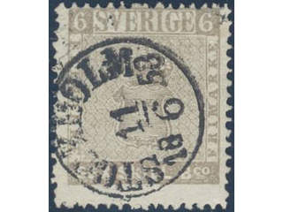 Sweden. Facit 3f used , 6 skill grey-brown on medium thick paper. Fine–very fine copy …