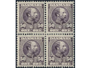 Denmark. Facit 67 ★, 1905 Christian IX 50 øre lilac. Block of four. SEK 2400