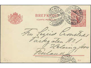 Sweden. Facit bKe16. FINLAND. Postcard 10 öre sent to Finland. Only cancelled with …