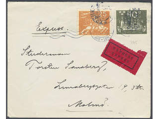 Sweden. Facit 203, 200 cover , 25+40 öre on special delivery cover sent from STOCKHOLM 1 …