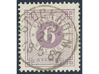 Sweden. Facit 31j used , 6 öre bluish lilac on calendered paper. EXCELLENT cancellation …