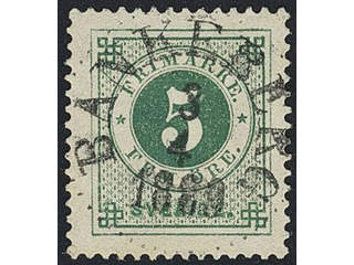 Sweden. Facit 43c used , 5 öre deep green. EXCELLENT cancellation BANKEBERG 3.4.1889.