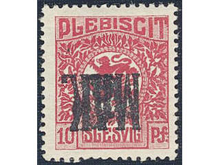 Denmark Schleswig. Facit 4 or Scott 4 ★ , 1920 Lion and Landscape 10 pf red perforated, …