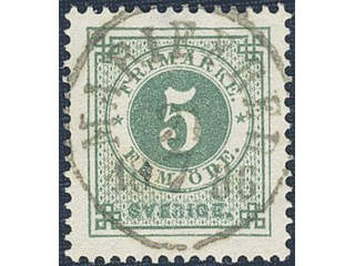 Sweden. Facit 30k used , 5 öre dark green. EXCELLENT cancellation MARIEFRED 21.7.1886.