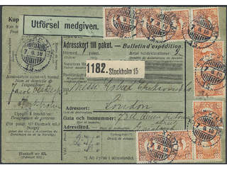 Sweden. Facit 86 cover , 10×25 öre (ngt oxiderade) på adresskort till paket sänt från …