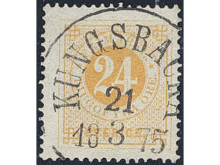 Sweden. Facit 24d used , 24 öre yellow-orange on ordinary paper. EXCELLENT cancellation …