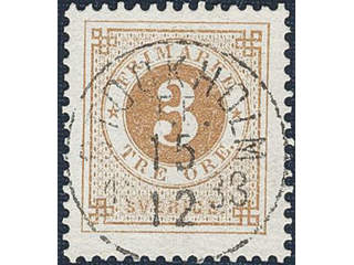 Sweden. Facit 28e used , 3 öre orange-brown, clean distinct print. EXCELLENT …