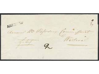 Sweden. T county. ASKERSUND, straight postmark on 2-fold cover sent to Västerås.