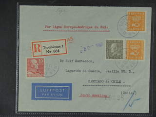 Sweden. Facit 168, 192, 270 cover , 20+50 öre + 2x1 kr on beautiful registered air mail …