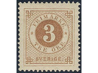 Sweden. Facit 28h ★, 3 öre yellowish orange-brown, calendered or soft paper. SEK 1200