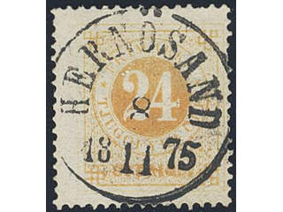 Sweden. Facit 24f used , 24 öre orange-yellow on ordinary paper. EXCELLENT cancellation …