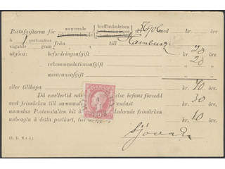 Sweden. Facit 45 on cover, 10 öre on PS-card ('S. D. N:r 5.') for an insufficiently …