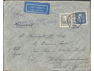 Sweden. Facit 323, 185 on cover, 15+50 öre on air mail cover sent from LJUSNE 1.12.39 to …