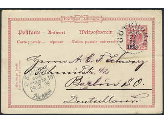 Sweden. GERMANY. Swedish cancellation GÖTEBORG LBR 27.12.1898 on German reply card 10 pf …