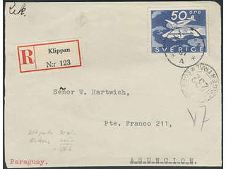 Sweden. Facit 258 cover , 1936 Bromma 50 öre blue, single usage, on registered cover …