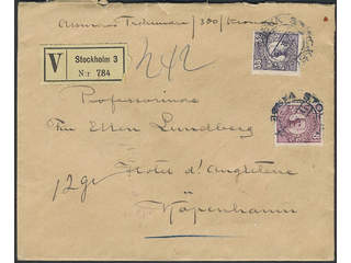 Sweden. Facit 81, 89 on cover, 8+35 öre on insured cover sent from STOCKHOLM 11.9.18 to …