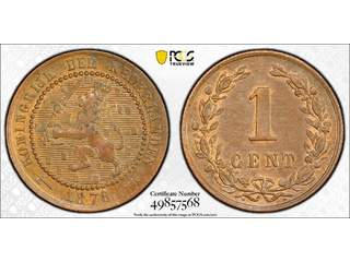 Nederländerna Willem II (1840-1890) 1 cent 1878, AU/UNC, PCGS MS63BN