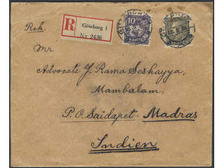 Sweden. Facit 192, 145A cover, 10+50 öre on registered cover sent from GÖTEBORG 1 …