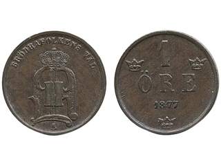 Coins, Sweden. Oskar II, MIS I.4, 1 öre 1877. 1+/01.