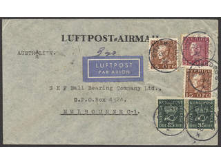 Sweden. Air mail cover Facit 166, 178A, 187 , 2×15+35+2×85 öre on decorative air mail …