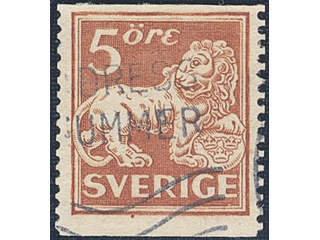 Sweden. Facit 142Ecc used , 5 öre brownish orange-red type II perf 13 with inverted wmk …
