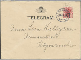 Sweden. Official Facit Tj47 on cover, 10 öre on telegram cover sent from VÄNERSBORG …