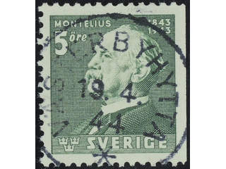 Sweden. Facit 349B used , 1943 Oscar Montelius 5 öre green, imperf at left. EXCELLENT …
