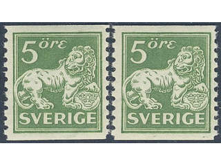 Sweden. Facit 143Acc ★★ , 5 öre green, type II with inverted wmk lines. Two very fine …
