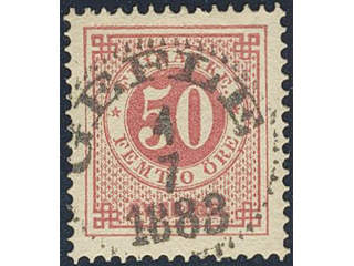 Sweden. Facit 36f used , 50 öre rose-red. EXCELLENT cancelation GEFLE 4.7.1883. Weakly …
