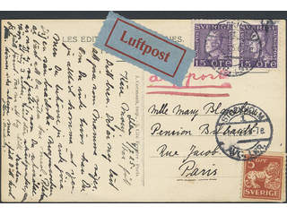 Sweden. Facit 142A, 175C cover, 5+2×15 öre on air mail postcard sent from STOCKHOLM …
