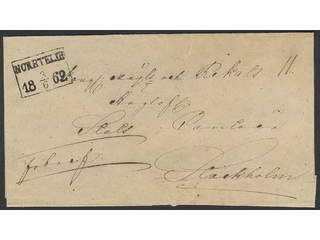 Sweden. B county. NORRTELIE 3.6.1862, rectangular postmark. Type 2 on beautiful cover …
