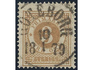Sweden, Sverige, Sverige, Sverige. Facit 28d used, 3 öre yellow-brown. EXCELLENT …
