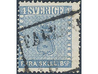Sweden. Facit 2a1, N county. FALKENBERG, rectangular postmark. Thin ink lines at back. …