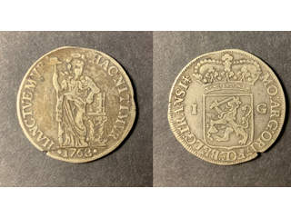 Nederländerna Overijssel 1 gulden 1763, F-VF, plantsfel