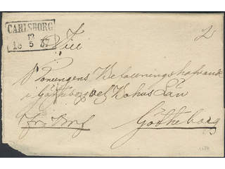 Sweden. R county. CARLSBORG 12.5.1857, rectangular postmark. Type 2 on cover sent during …