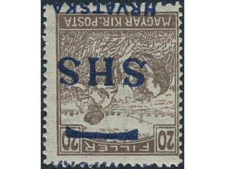 Yugoslavia. Michel 72 ★★, 1916 SHS overprint 20 f brown with heavy misplaced overprint …