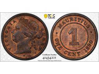 Mauritius Queen Victoria (1837-1901) 1 cent 1890 H, UNC, PCGS MS63 BN