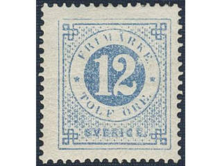 Sweden. Facit 21l ★, 12 öre ultramarinish blue with thick numerals. Fresh and beautiful …