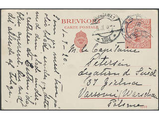 Sweden. Postal stationery, Single postcard, Facit bKe20, Postcard 10 öre sent from PKP …