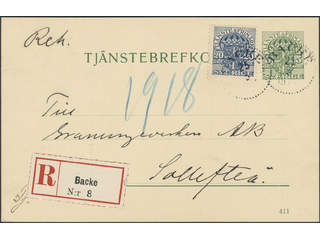 Sweden. Postal stationery, Official postcard, Facit TjbK7, 50, Postcard 5 öre …