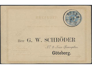 Sweden. Postal stationery, Single postcard, Facit bKe1AIb, "Schröder" card 12 öre sent …