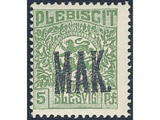 Denmark Schleswig. Facit 2 or Scott 2 ★★ , 1920 Lion and Landscape 5 pf olive-green …